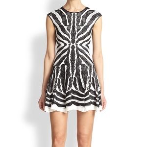 RVN Black Zebra Lace Knit Jacquard Dress Large